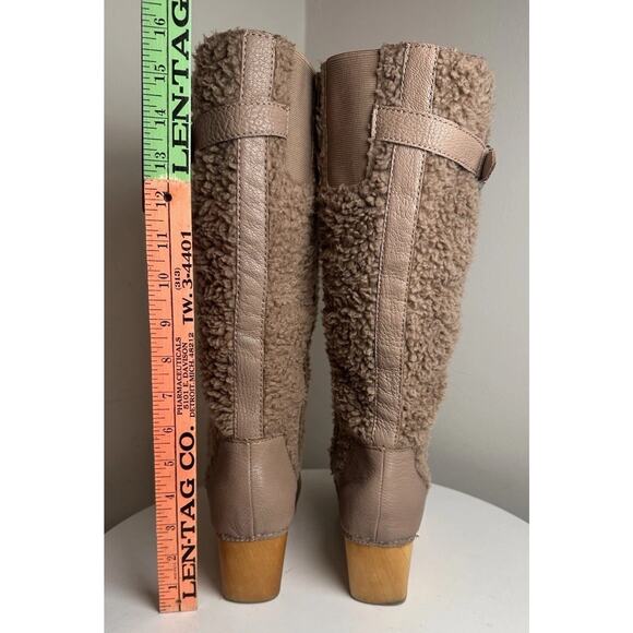 Kelsi Dagger Jagger Taupe Knee High Clog Wood Heel Wedge Round Toe Leather Boot - Picture 7 of 16